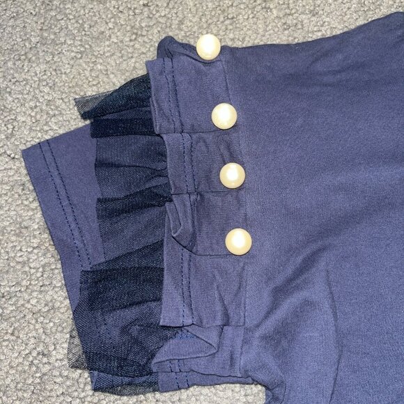 BONNIE DESIGNER INSPIRED DESIGNER TEE SHIRT - NAVY BLACK TULLE with GIANT PEARLS - Picture 2 of 5